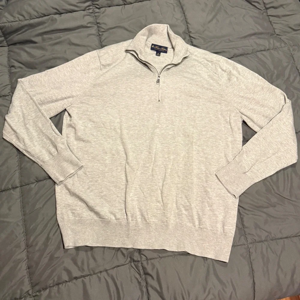 Brooks Brothers Mens XL Gray 100% Supima Cotton Quarter Zip Sweater Pullover